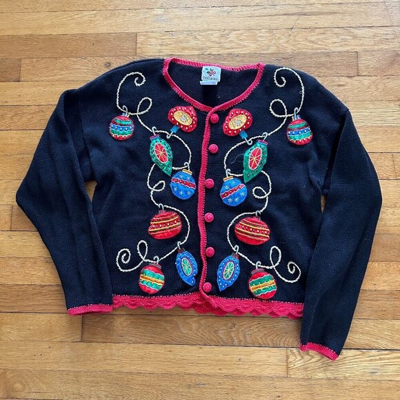 Nutcracker Sweaters - Nutcracker Christmas Sweater Womens Size Large Vintage Beaded Cardigan Ornament